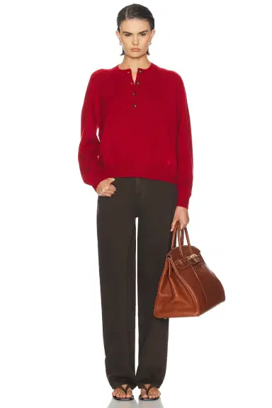 Loulou de Saison Malo Oversized Saddle-Sleeve Henley Sweater | Thumbnail 4 Loulou de Saison Malo Oversized Saddle-Sleeve Henley Sweater | Thumbnail 4