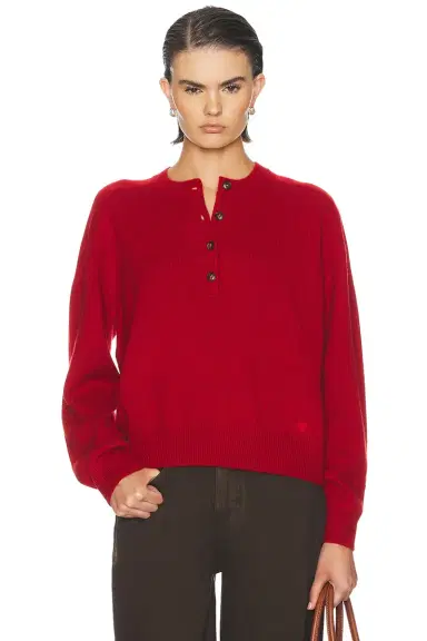 Loulou de Saison Malo Oversized Saddle-Sleeve Henley Sweater | Thumbnail 1 Loulou de Saison Malo Oversized Saddle-Sleeve Henley Sweater | Thumbnail 1
