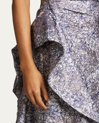 Rickie Freeman for Teri Jon One-Shoulder Jacquard Side-Ruffle Gown | Thumbnail 5 Rickie Freeman for Teri Jon One-Shoulder Jacquard Side-Ruffle Gown | Thumbnail 5