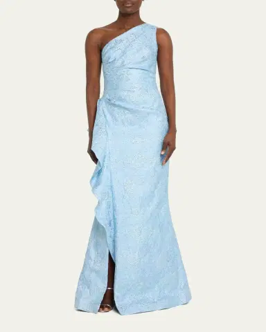 Rickie Freeman for Teri Jon One-Shoulder Jacquard Side-Ruffle Gown | Thumbnail 6 Rickie Freeman for Teri Jon One-Shoulder Jacquard Side-Ruffle Gown | Thumbnail 6