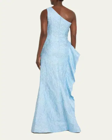 Rickie Freeman for Teri Jon One-Shoulder Jacquard Side-Ruffle Gown | Thumbnail 7 Rickie Freeman for Teri Jon One-Shoulder Jacquard Side-Ruffle Gown | Thumbnail 7