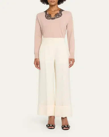 Valentino Garavani Lace-Trim V-Neck Cashmere Sweater | Thumbnail 2 Valentino Garavani Lace-Trim V-Neck Cashmere Sweater | Thumbnail 2