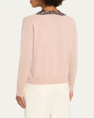 Valentino Garavani Lace-Trim V-Neck Cashmere Sweater | Thumbnail 3 Valentino Garavani Lace-Trim V-Neck Cashmere Sweater | Thumbnail 3
