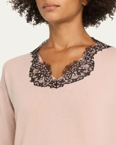 Valentino Garavani Lace-Trim V-Neck Cashmere Sweater | Thumbnail 5 Valentino Garavani Lace-Trim V-Neck Cashmere Sweater | Thumbnail 5