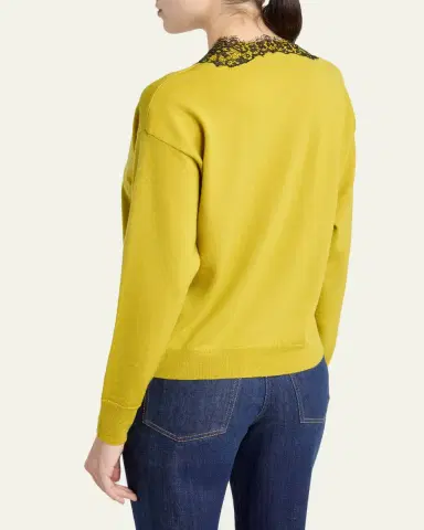 Valentino Garavani Lace-Trim V-Neck Cashmere Sweater | Thumbnail 7 Valentino Garavani Lace-Trim V-Neck Cashmere Sweater | Thumbnail 7