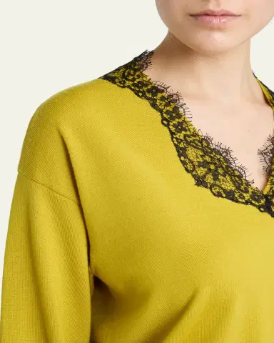 Valentino Garavani Lace-Trim V-Neck Cashmere Sweater | Thumbnail 9 Valentino Garavani Lace-Trim V-Neck Cashmere Sweater | Thumbnail 9