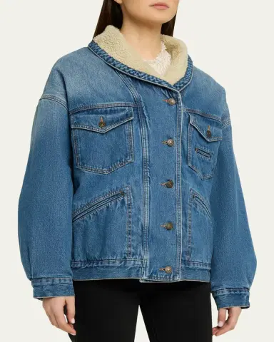 Isabel Marant Pimia Faux-Fur Lined Denim Jacket | Thumbnail 4 Isabel Marant Pimia Faux-Fur Lined Denim Jacket | Thumbnail 4