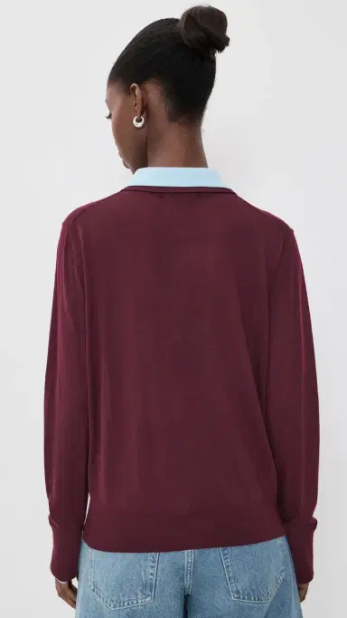 White + Warren Superfine Merino Wool Layered Polo Black Cherry/ight Blue Trim | Thumbnail 3 White + Warren Superfine Merino Wool Layered Polo Black Cherry/ight Blue Trim | Thumbnail 3