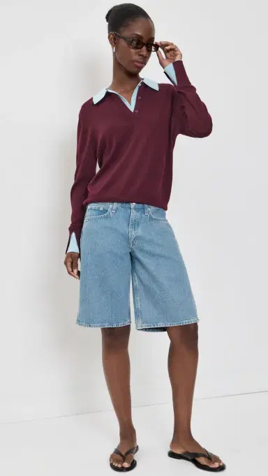 White + Warren Superfine Merino Wool Layered Polo Black Cherry/ight Blue Trim | Thumbnail 5 White + Warren Superfine Merino Wool Layered Polo Black Cherry/ight Blue Trim | Thumbnail 5