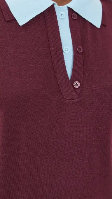 White + Warren Superfine Merino Wool Layered Polo Black Cherry/ight Blue Trim | Thumbnail 6 White + Warren Superfine Merino Wool Layered Polo Black Cherry/ight Blue Trim | Thumbnail 6