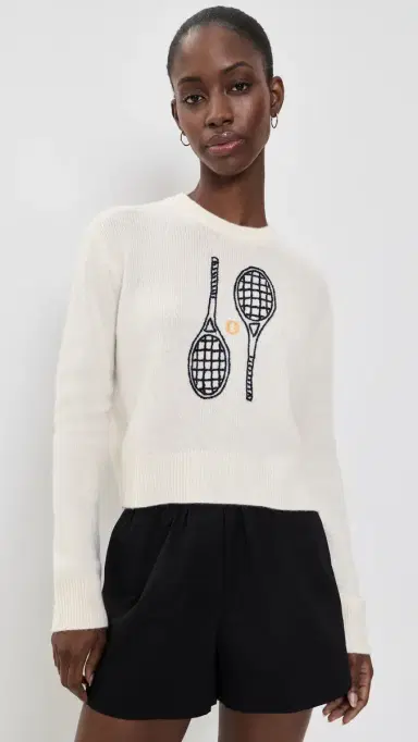 White + Warren Cashmere Tennis Racquet Sweatshirt oft White Combo | Thumbnail 2 White + Warren Cashmere Tennis Racquet Sweatshirt oft White Combo | Thumbnail 2