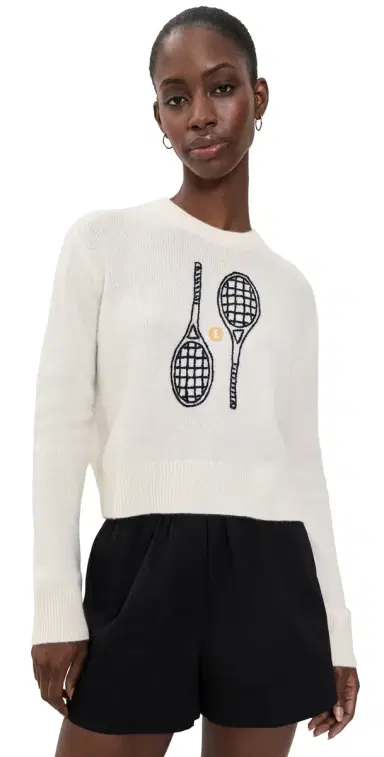 White + Warren Cashmere Tennis Racquet Sweatshirt oft White Combo | Thumbnail 1 White + Warren Cashmere Tennis Racquet Sweatshirt oft White Combo | Thumbnail 1