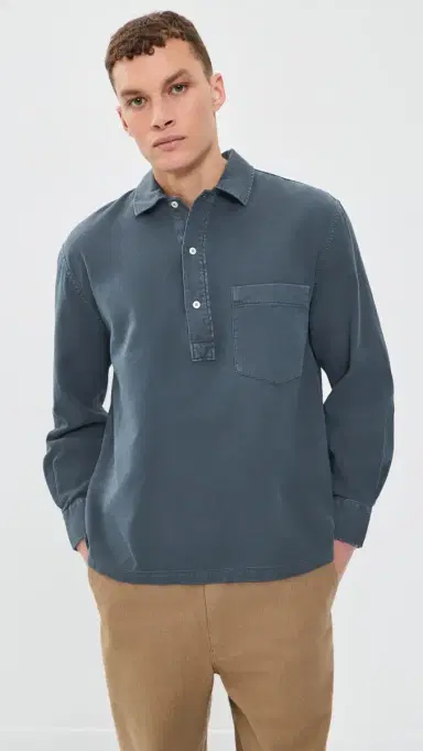 OFFICINE GÉNÉRALE Jordy Twill Polo Top Denim Blue | Thumbnail 2 OFFICINE GÉNÉRALE Jordy Twill Polo Top Denim Blue | Thumbnail 2