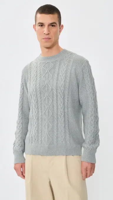 Asher Andre Cable Knit Crewneck Sweater Heather Grey | Thumbnail 2 Asher Andre Cable Knit Crewneck Sweater Heather Grey | Thumbnail 2