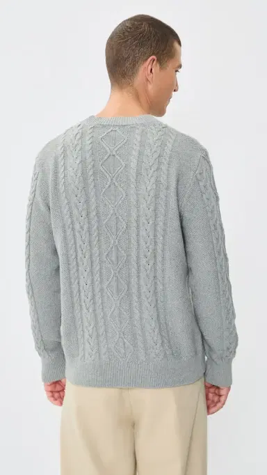 Asher Andre Cable Knit Crewneck Sweater Heather Grey | Thumbnail 3 Asher Andre Cable Knit Crewneck Sweater Heather Grey | Thumbnail 3