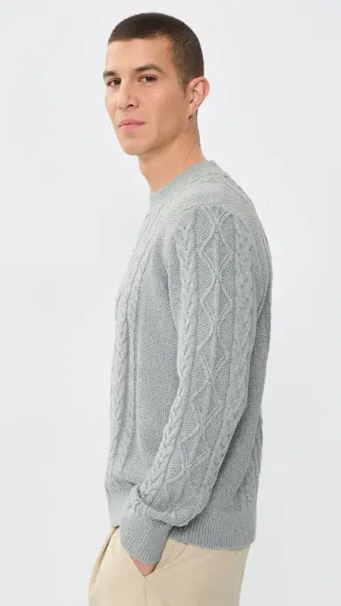 Asher Andre Cable Knit Crewneck Sweater Heather Grey | Thumbnail 4 Asher Andre Cable Knit Crewneck Sweater Heather Grey | Thumbnail 4