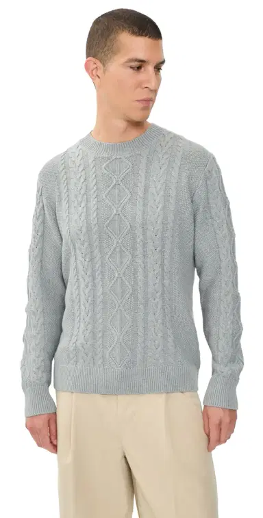 Asher Andre Cable Knit Crewneck Sweater Heather Grey | Thumbnail 1 Asher Andre Cable Knit Crewneck Sweater Heather Grey | Thumbnail 1