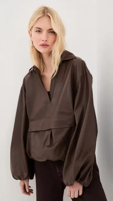 LE BOP Pippa Faux eather Pullover with Front Pocket Coffee | Thumbnail 2 LE BOP Pippa Faux eather Pullover with Front Pocket Coffee | Thumbnail 2