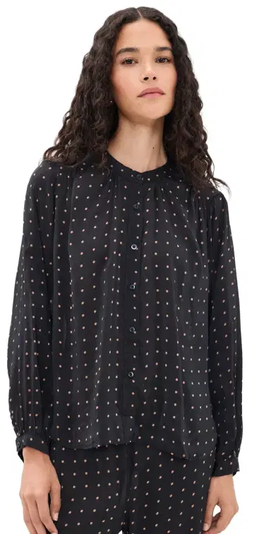 Natalie Martin Collection Tolan hirt Petite Polka Dot Black & Tan | Thumbnail 1 Natalie Martin Collection Tolan hirt Petite Polka Dot Black & Tan | Thumbnail 1