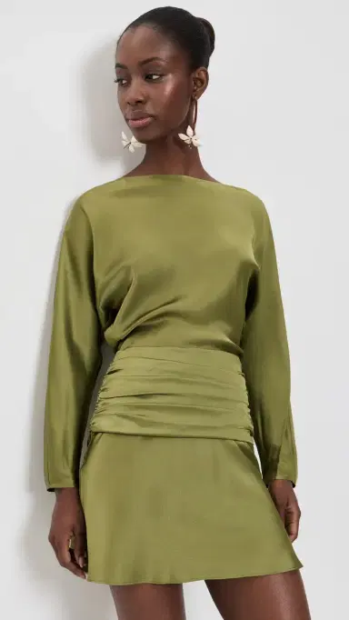 Staud Freda Silk Mini Dress Pear | Thumbnail 2 Staud Freda Silk Mini Dress Pear | Thumbnail 2