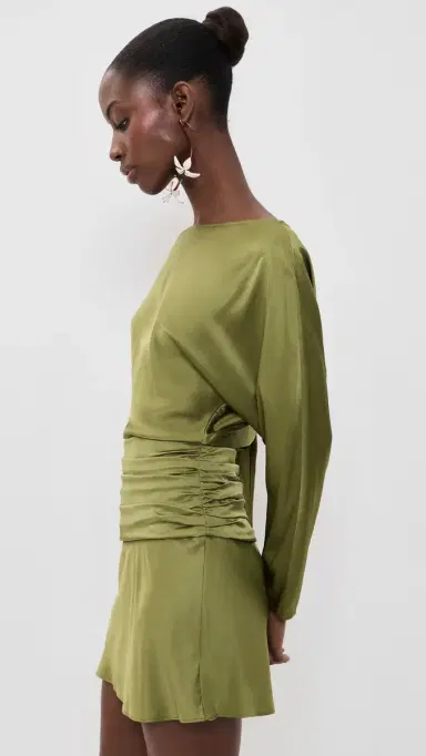 Staud Freda Silk Mini Dress Pear | Thumbnail 4 Staud Freda Silk Mini Dress Pear | Thumbnail 4