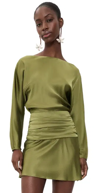 Staud Freda Silk Mini Dress Pear | Thumbnail 1 Staud Freda Silk Mini Dress Pear | Thumbnail 1
