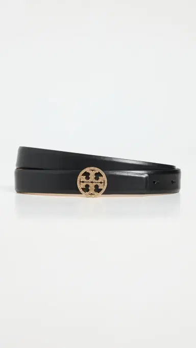 Tory Burch Miller Smooth eather Pave ogo Belt 1 Black / Gold | Thumbnail 2 Tory Burch Miller Smooth eather Pave ogo Belt 1 Black / Gold | Thumbnail 2