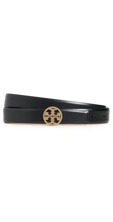Tory Burch Miller Smooth eather Pave ogo Belt 1 Black / Gold | Thumbnail 1 Tory Burch Miller Smooth eather Pave ogo Belt 1 Black / Gold | Thumbnail 1