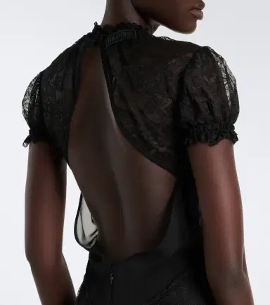 The Attico Semi-sheer asymmetric lace midi dress | Thumbnail 2 The Attico Semi-sheer asymmetric lace midi dress | Thumbnail 2