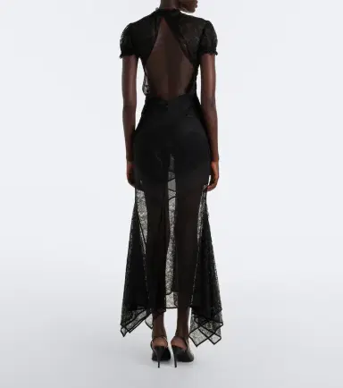 The Attico Semi-sheer asymmetric lace midi dress | Thumbnail 5 The Attico Semi-sheer asymmetric lace midi dress | Thumbnail 5