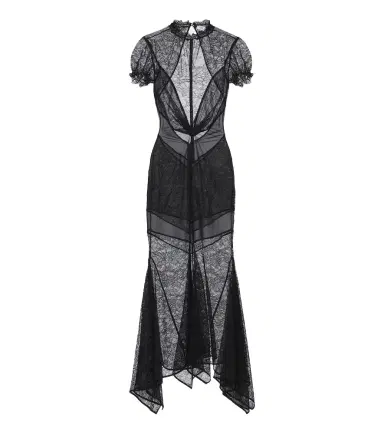 The Attico Semi-sheer asymmetric lace midi dress | Thumbnail 1 The Attico Semi-sheer asymmetric lace midi dress | Thumbnail 1