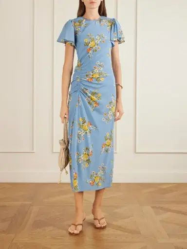 Veronica Beard Huntleigh Gathered Floral-print Silk-blend Satin Midi Dress | Thumbnail 2 Veronica Beard Huntleigh Gathered Floral-print Silk-blend Satin Midi Dress | Thumbnail 2