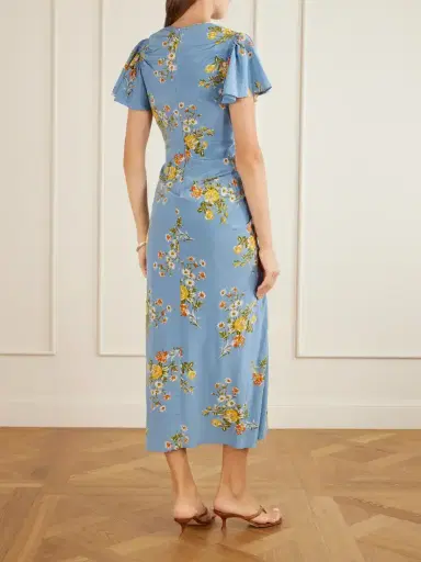 Veronica Beard Huntleigh Gathered Floral-print Silk-blend Satin Midi Dress | Thumbnail 3 Veronica Beard Huntleigh Gathered Floral-print Silk-blend Satin Midi Dress | Thumbnail 3