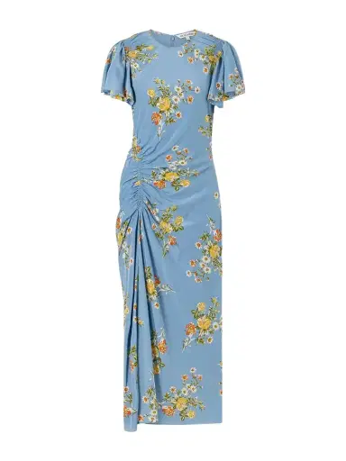 Veronica Beard Huntleigh Gathered Floral-print Silk-blend Satin Midi Dress | Thumbnail 1 Veronica Beard Huntleigh Gathered Floral-print Silk-blend Satin Midi Dress | Thumbnail 1