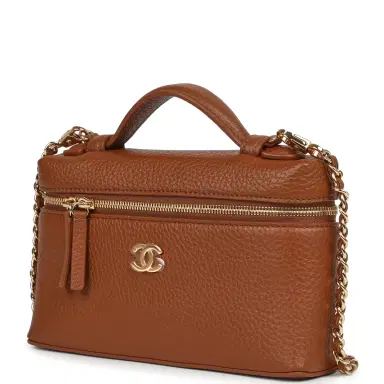 Chanel Chanel "Supple" Top Handle Long Vanity Case with Chain Camel Grained Calfskin Gold Hardware | Thumbnail 5 Chanel Chanel "Supple" Top Handle Long Vanity Case with Chain Camel Grained Calfskin Gold Hardware | Thumbnail 5