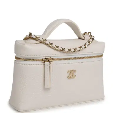 Chanel Chanel "Supple" Top Handle Long Vanity Case with Chain White Grained Calfskin Gold Hardware | Thumbnail 2 Chanel Chanel "Supple" Top Handle Long Vanity Case with Chain White Grained Calfskin Gold Hardware | Thumbnail 2