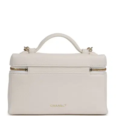 Chanel Chanel "Supple" Top Handle Long Vanity Case with Chain White Grained Calfskin Gold Hardware | Thumbnail 4 Chanel Chanel "Supple" Top Handle Long Vanity Case with Chain White Grained Calfskin Gold Hardware | Thumbnail 4