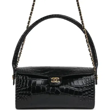 Chanel Chanel Barrel Clutch Bag with Chain Black Croc Embossed Calfskin Gold Hardware | Thumbnail 1 Chanel Chanel Barrel Clutch Bag with Chain Black Croc Embossed Calfskin Gold Hardware | Thumbnail 1
