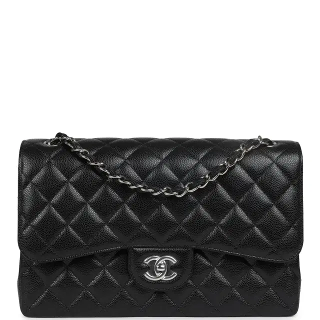 Chanel Jumbo Classic Single Flap Bag Black Caviar Silver Hardware Chanel Jumbo Classic Single Flap Bag Black Caviar Silver Hardware