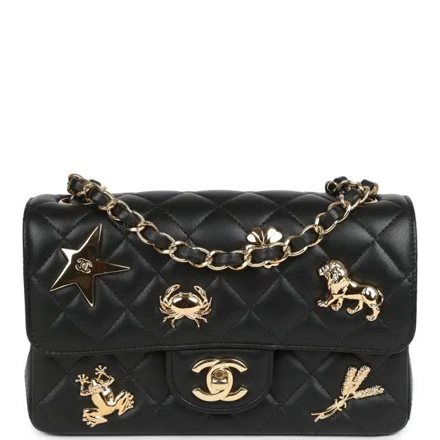 Chanel Mini Classic "Charms" Rectangular Flap Bag Black Lambskin Gold Hardware Chanel Mini Classic "Charms" Rectangular Flap Bag Black Lambskin Gold Hardware