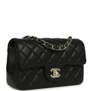 Chanel Chanel Mini Classic Rectangular Flap Bag Black Lambskin Silver Hardware | Thumbnail 2 Chanel Chanel Mini Classic Rectangular Flap Bag Black Lambskin Silver Hardware | Thumbnail 2