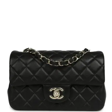 Chanel Chanel Mini Classic Rectangular Flap Bag Black Lambskin Silver Hardware | Thumbnail 1 Chanel Chanel Mini Classic Rectangular Flap Bag Black Lambskin Silver Hardware | Thumbnail 1