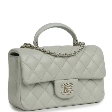 Chanel Chanel Mini Classic Rectangular Top Handle Flap Bag Pale Green Lambskin Silver Hardware | Thumbnail 2 Chanel Chanel Mini Classic Rectangular Top Handle Flap Bag Pale Green Lambskin Silver Hardware | Thumbnail 2