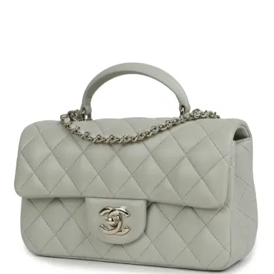 Chanel Chanel Mini Classic Rectangular Top Handle Flap Bag Pale Green Lambskin Silver Hardware | Thumbnail 5 Chanel Chanel Mini Classic Rectangular Top Handle Flap Bag Pale Green Lambskin Silver Hardware | Thumbnail 5