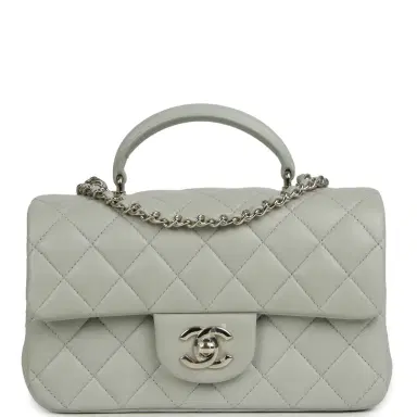 Chanel Chanel Mini Classic Rectangular Top Handle Flap Bag Pale Green Lambskin Silver Hardware | Thumbnail 1 Chanel Chanel Mini Classic Rectangular Top Handle Flap Bag Pale Green Lambskin Silver Hardware | Thumbnail 1