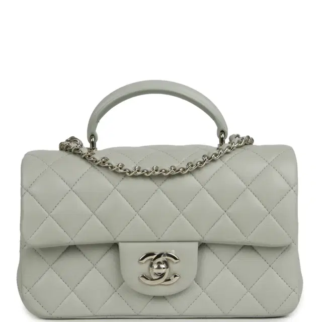 Chanel Mini Classic Rectangular Top Handle Flap Bag Pale Green Lambskin Silver Hardware Chanel Mini Classic Rectangular Top Handle Flap Bag Pale Green Lambskin Silver Hardware