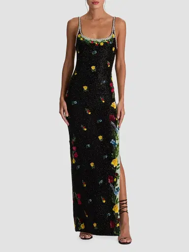 Alice + Olivia Women's Julia Beaded Floral Sequin Column Gown - Desert Sprigs Black | Thumbnail 2 Alice + Olivia Women's Julia Beaded Floral Sequin Column Gown - Desert Sprigs Black | Thumbnail 2
