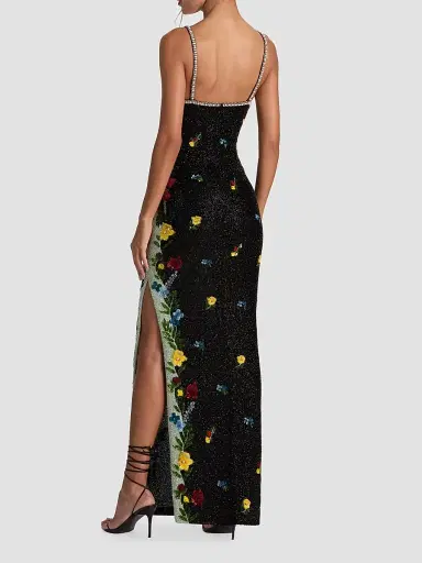 Alice + Olivia Women's Julia Beaded Floral Sequin Column Gown - Desert Sprigs Black | Thumbnail 3 Alice + Olivia Women's Julia Beaded Floral Sequin Column Gown - Desert Sprigs Black | Thumbnail 3