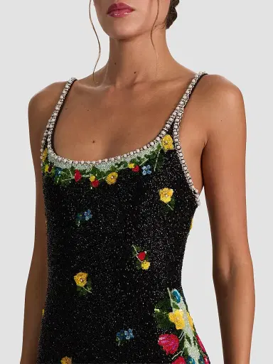 Alice + Olivia Women's Julia Beaded Floral Sequin Column Gown - Desert Sprigs Black | Thumbnail 4 Alice + Olivia Women's Julia Beaded Floral Sequin Column Gown - Desert Sprigs Black | Thumbnail 4