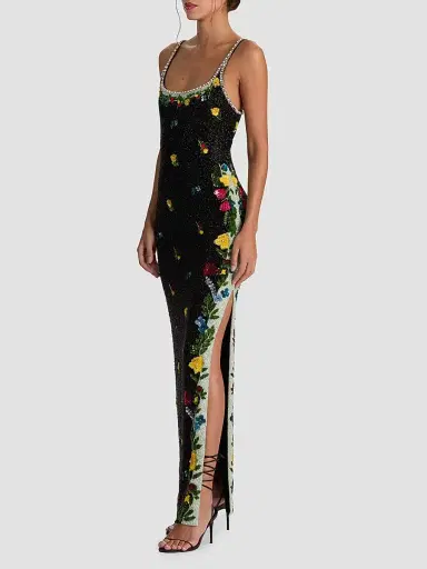 Alice + Olivia Women's Julia Beaded Floral Sequin Column Gown - Desert Sprigs Black | Thumbnail 5 Alice + Olivia Women's Julia Beaded Floral Sequin Column Gown - Desert Sprigs Black | Thumbnail 5